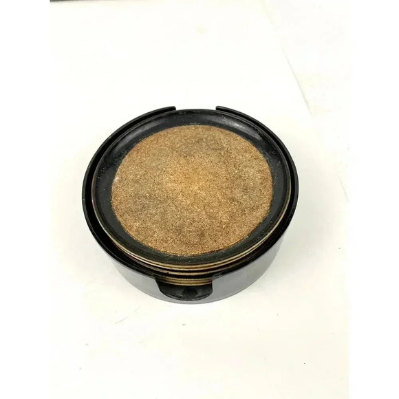 VTG Black Set of 6 Round Cork Coaster Set MCM Barware Original - Picture 3 of 10